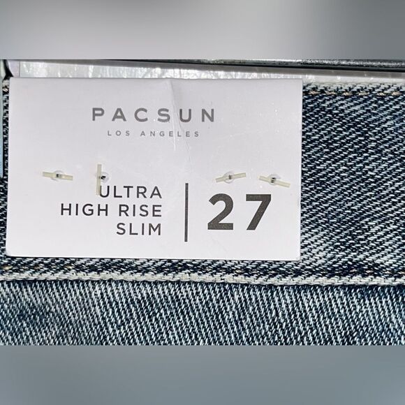 PacSun Jeans Women's 27 Ultra High Rise Slim Distressed destroyed Button Fly NEW - Picture 2 of 4